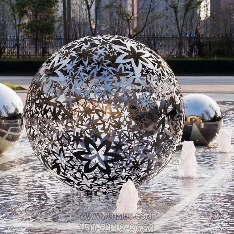 大型不銹鋼鏤空球雕塑 發光圓球售樓處擺件