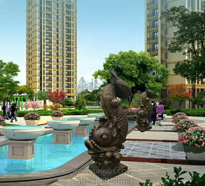 景區擺放的倒立的玻璃鋼創意噴水雕塑