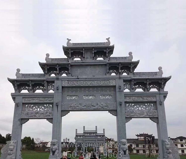 景區仿古三門五樓石牌坊石雕雕塑