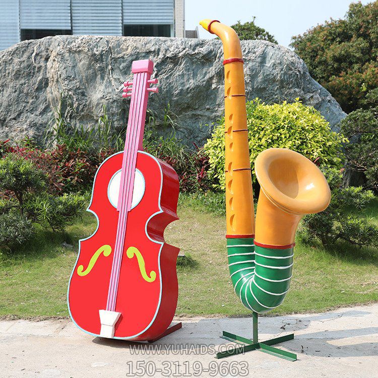 吉他和薩克斯，玻璃鋼音樂主題樂器系列雕塑擺件