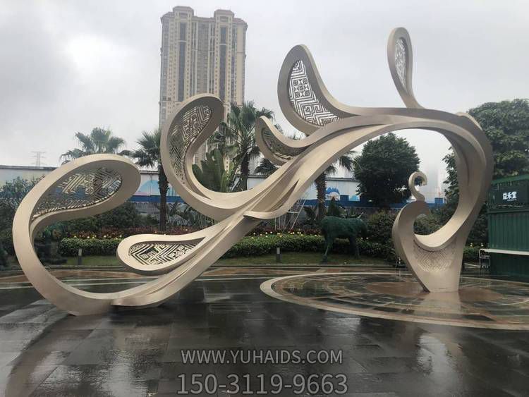 景區(qū)廣場(chǎng)藝術(shù)不銹鋼電鍍玫瑰金大型抽象鳳凰雕塑