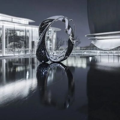 不銹鋼抽象藝術圓環(huán) 酒店會所水池擺件雕塑