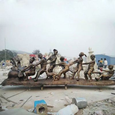 小區擺放玻璃鋼童趣兒童拔蘿卜人物小品