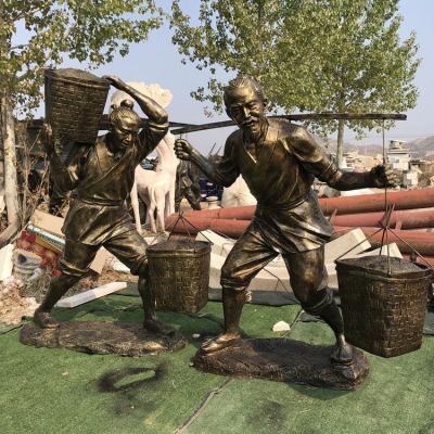 干農(nóng)活的古人，玻璃鋼仿銅農(nóng)耕主題人物雕塑