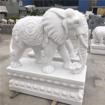 大理石石雕戶外園林大型吉祥動物大象雕塑