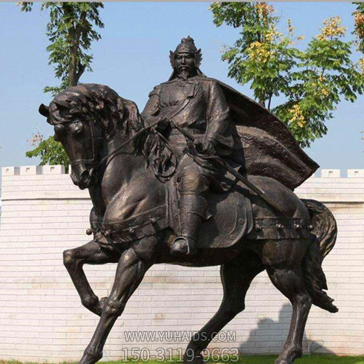 戶外公園玻璃鋼仿銅騎馬的人物雕塑
