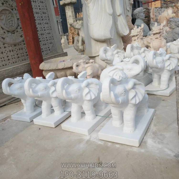 庭院定制酒店大門兩側擺放大理石大象雕塑