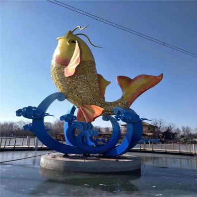 戶外廣場大型水景不銹鋼彩繪園林景觀鯉魚擺件
