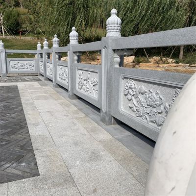 石雕欄桿，菊花紋石欄板