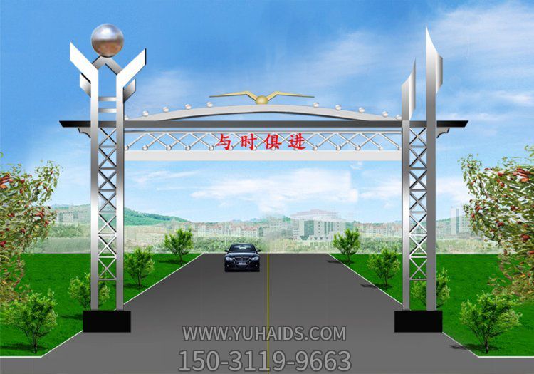 村口不銹鋼牌樓門樓城市廣場金屬抽象藝術戶外大型創意雕塑