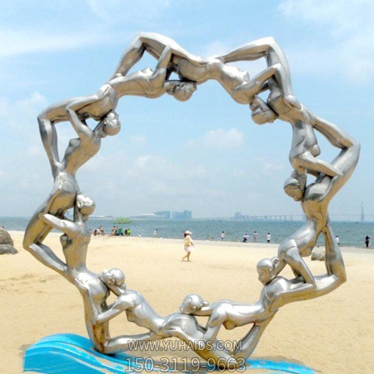 戶外創意不銹鋼人物圓環擺件雕塑