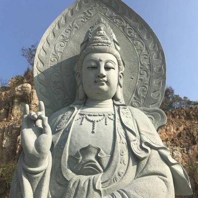 景區(qū)戶(hù)外擺放砂巖石雕刻滴水觀(guān)音佛像