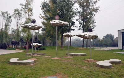 景區花園不銹鋼鏡面云朵雕塑