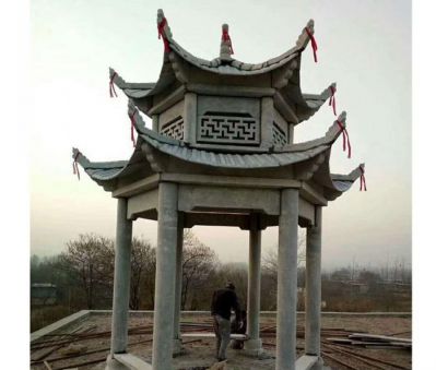 中式庭院陽(yáng)臺(tái)裝飾擺放雙層六角休閑涼亭