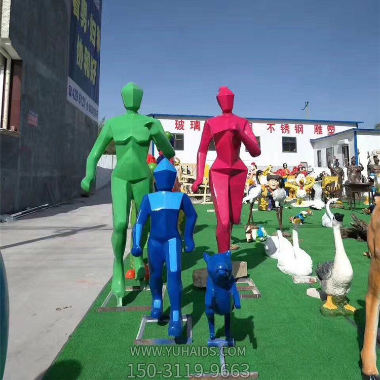 遠(yuǎn)動(dòng)景觀(guān)不銹鋼幾何彩繪園林景觀(guān)跑步的人物景擺件雕塑