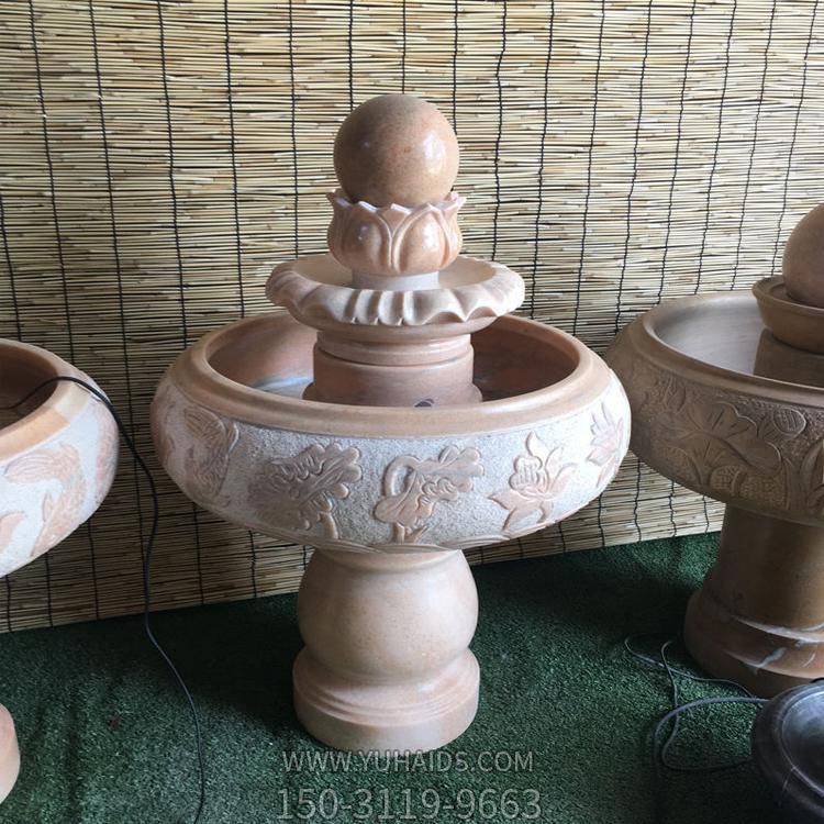 晚霞紅大理石風水球水缽，室內家用小型招財擺件雕塑