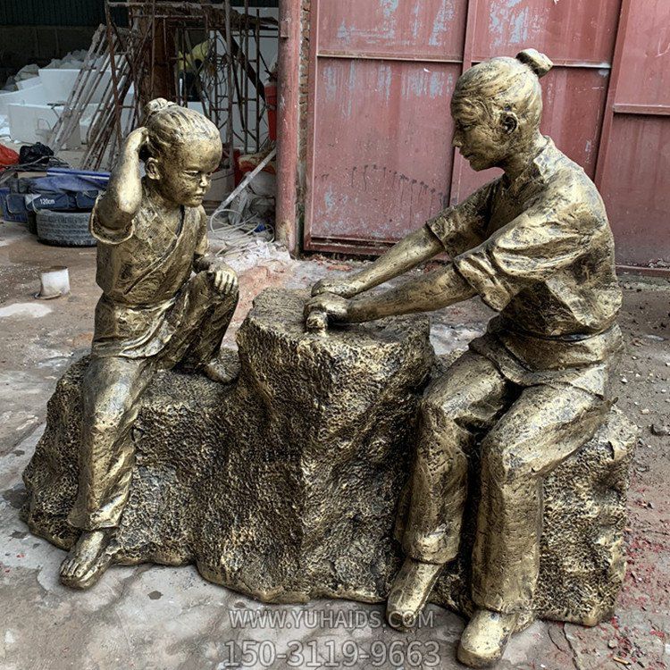 磨刀，玻璃鋼仿銅民俗生活人物場景雕塑