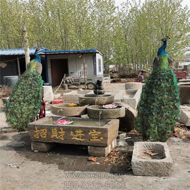 石磨盤(pán)、水槽組成的流水水缽雕塑