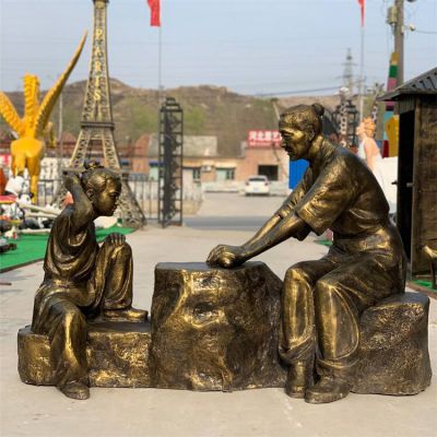 情景人物雕塑，城市街道玻璃鋼仿銅創意情景人物雕塑