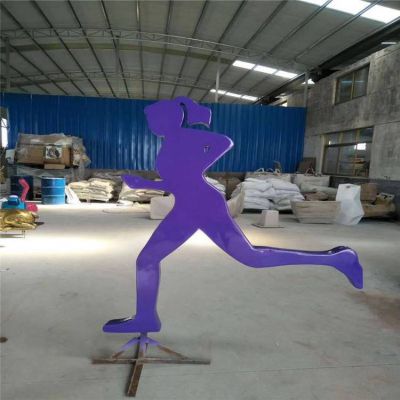 不銹鋼噴漆剪影跑步運動人物公園草地擺放運動標識雕塑