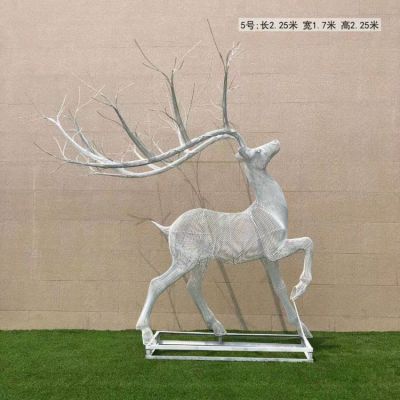 不銹鋼鏤空梅花鹿雕塑鐵藝鹿戶外園林?jǐn)[件