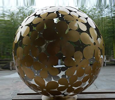 街道不銹鋼創意花花造型裝飾品鏤空球雕塑