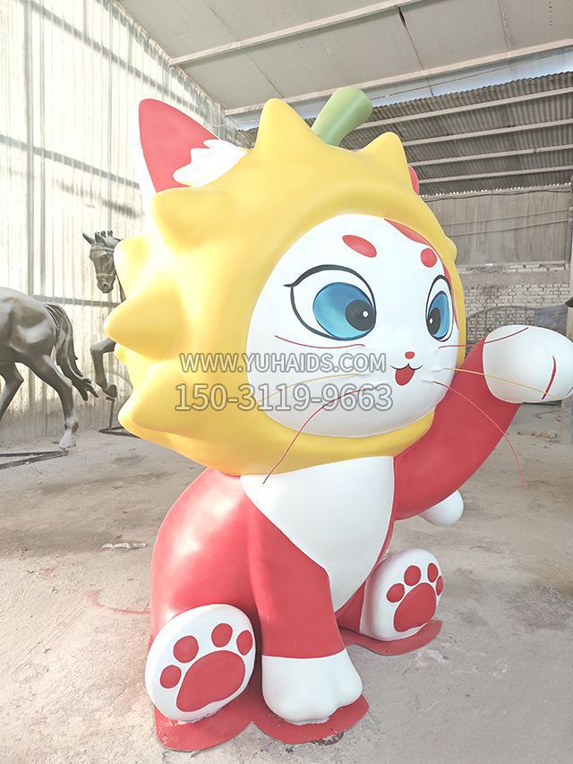 玻璃鋼卡通貓咪，招財貓雕塑