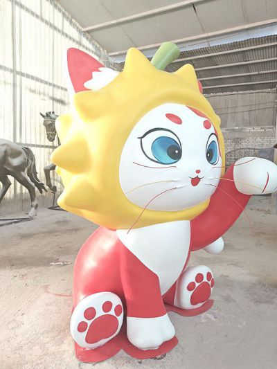 玻璃鋼卡通貓咪，招財貓雕塑