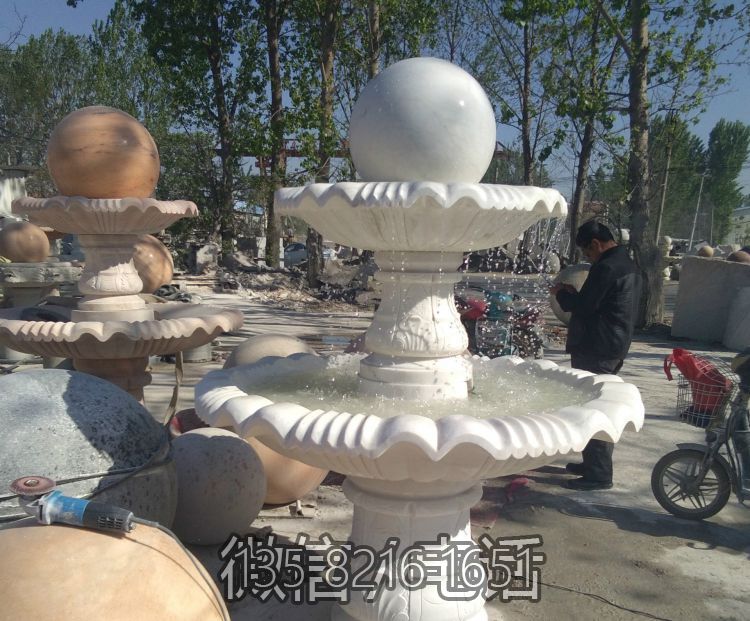 漢白玉風水球石雕流水水缽