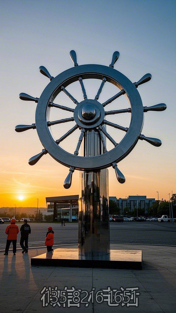 城市廣場鏡面不銹鋼船舵雕塑