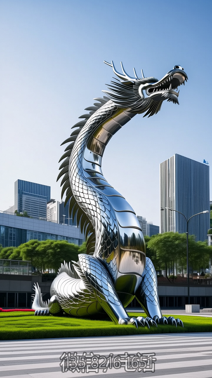 大型鏡面不銹鋼神獸動物龍雕塑