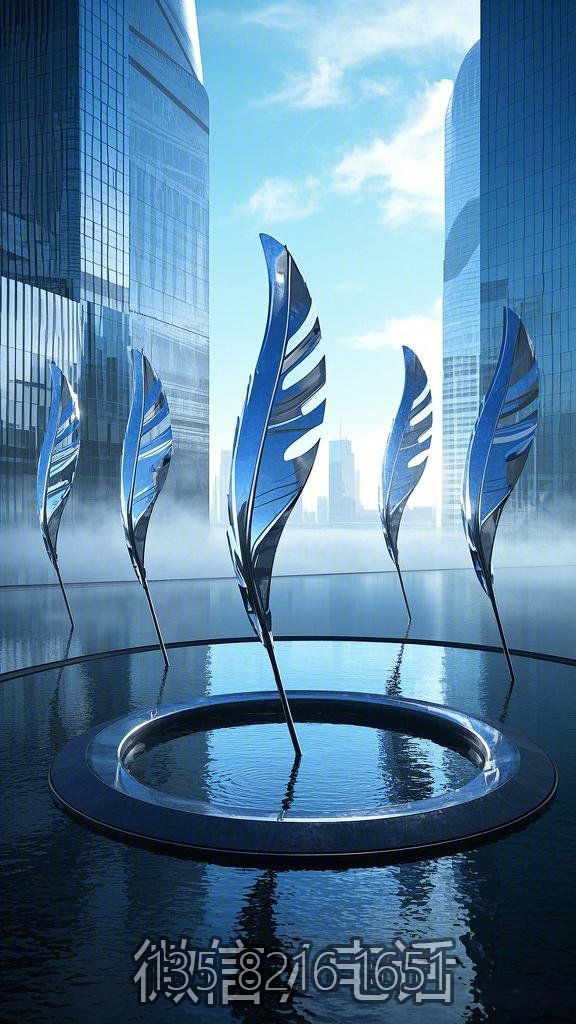 鏡面不銹鋼羽毛藝術雕塑擺件