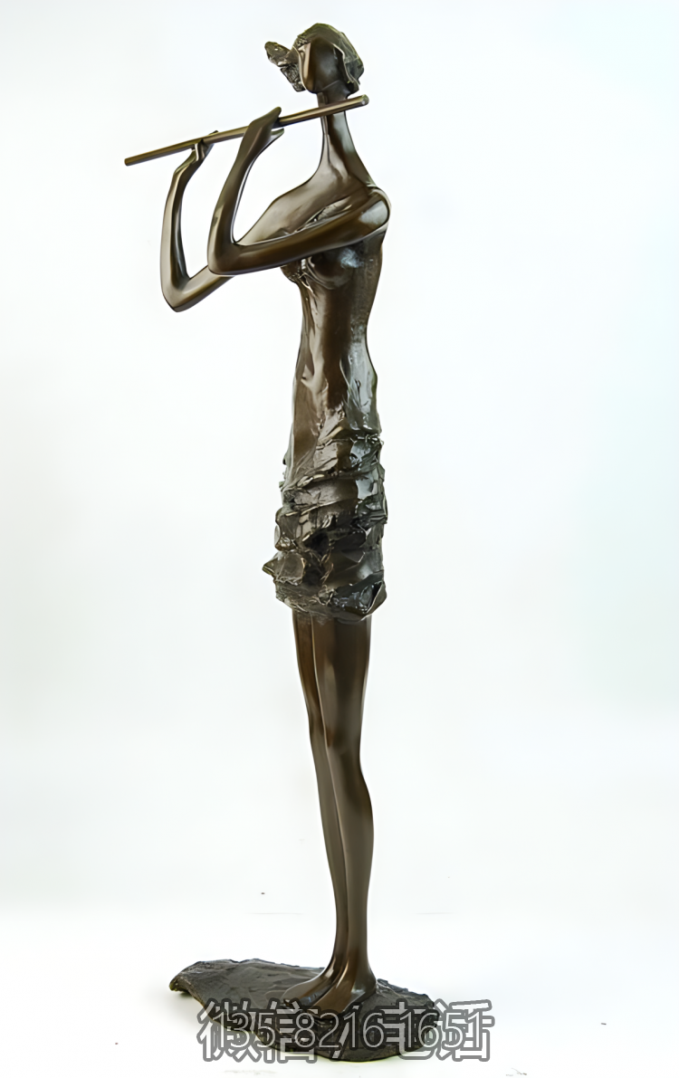 鑄銅裝飾擺件吹笛子的美女人物雕塑