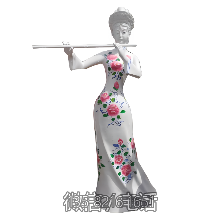 玻璃鋼創(chuàng)意吹笛子的少數(shù)人物女雕塑