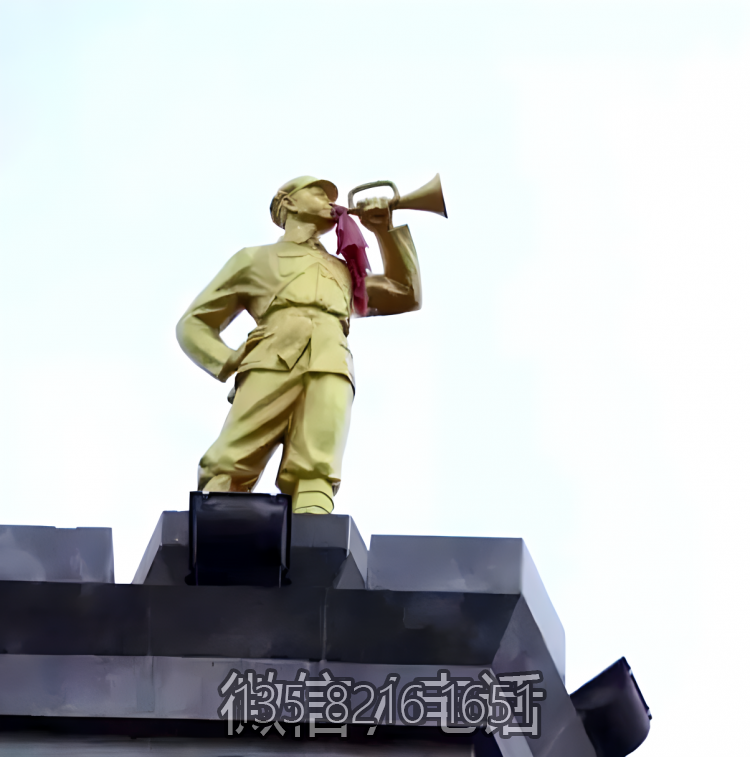 吹軍號的紅軍人物銅雕塑