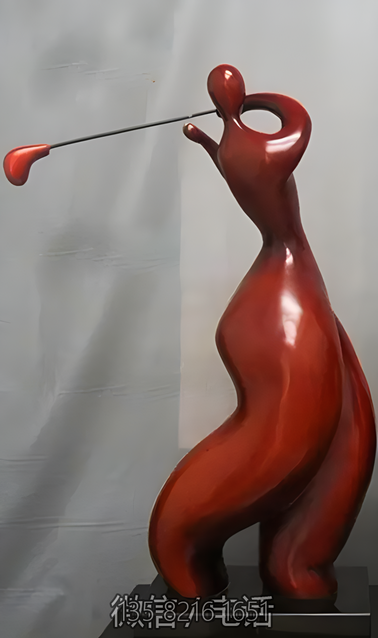 家居美陳擺件玻璃鋼抽象打高爾夫球的人物雕塑