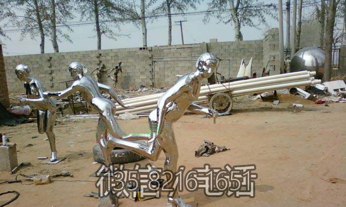 公園體育人物擺件不銹鋼鏡面抽象跑步人物雕塑
