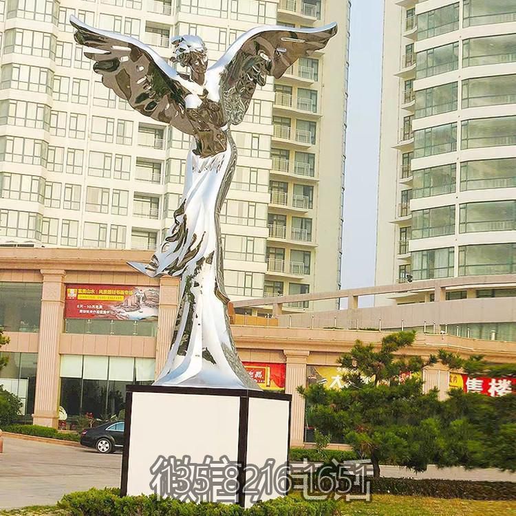 帶翅膀的鏡面不銹鋼西方女神雕塑