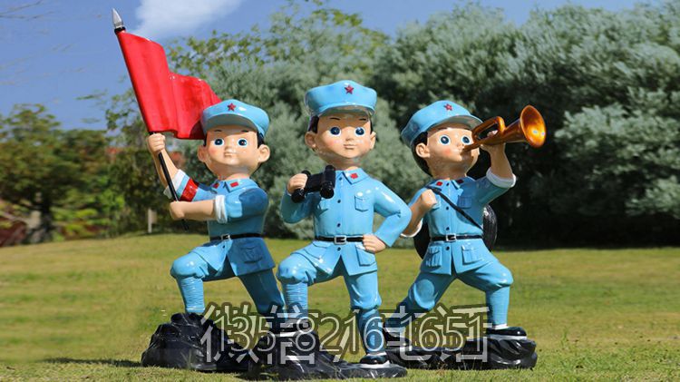 玻璃鋼卡通小八路軍雕塑