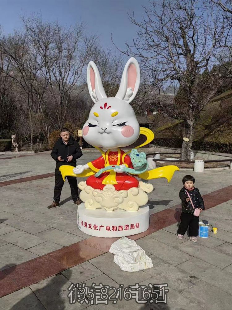 戶外園林定制玻璃鋼卡通動物擺件兔子雕塑