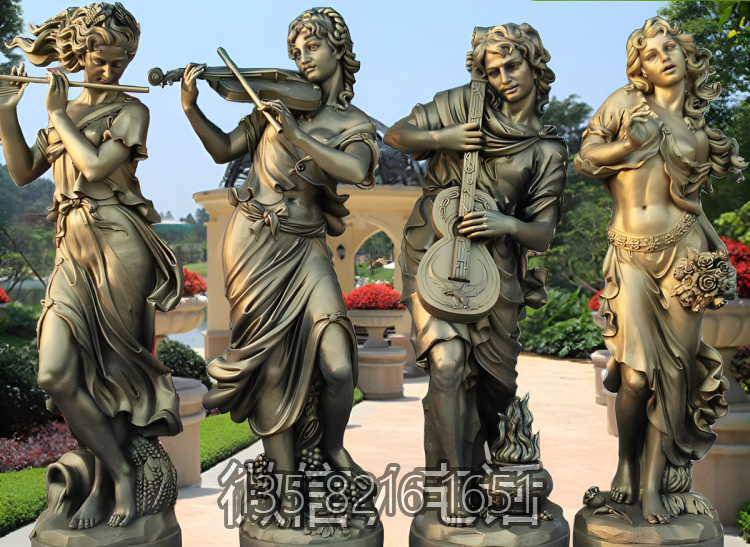 吹拉彈唱組合西方美女音樂(lè)人物玻璃鋼仿銅雕塑