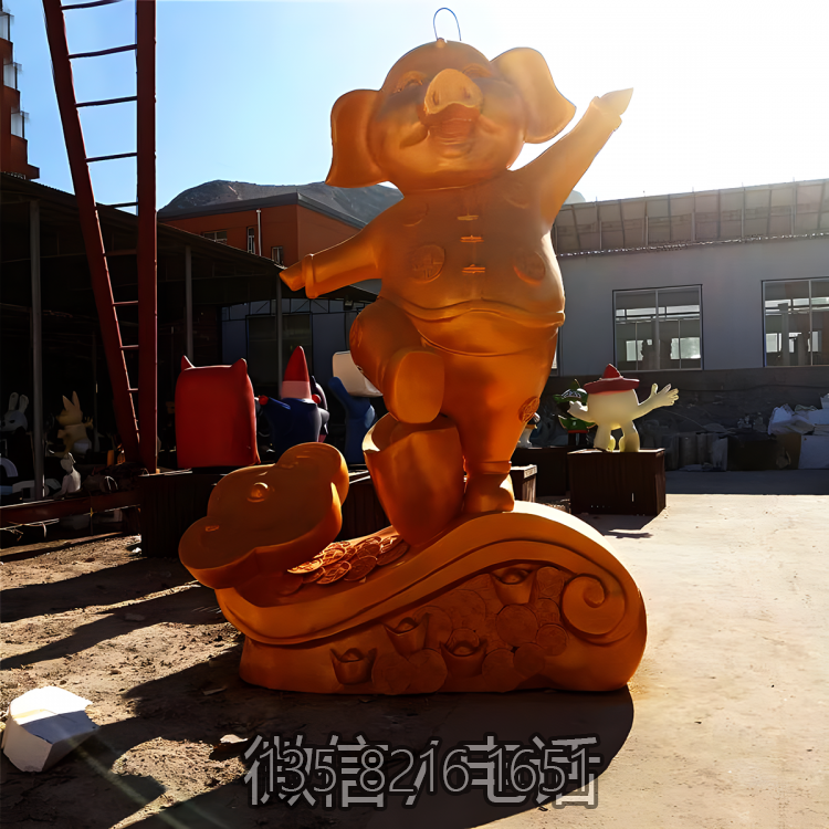 商場裝飾動物擺件玻璃鋼仿銅十二生肖豬雕塑