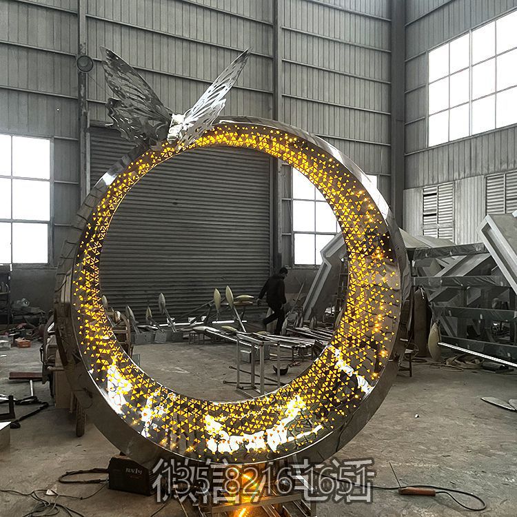 鏤空不銹鋼發光圓環景觀雕塑