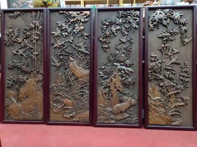 梅蘭竹菊銅浮雕屏風裝飾畫
