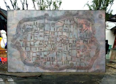 紫銅鍛造城區(qū)地圖浮雕