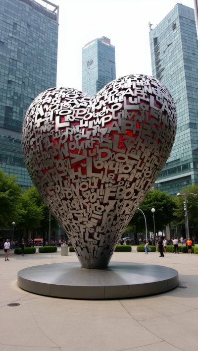 字面拼接鏤空愛心不銹鋼雕塑