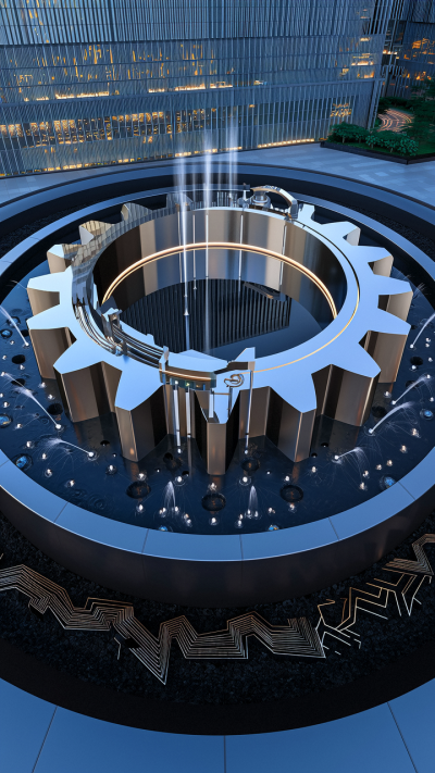 創意不銹鋼齒輪噴水景觀雕塑