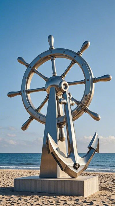 不銹鋼船錨&船舵雕塑