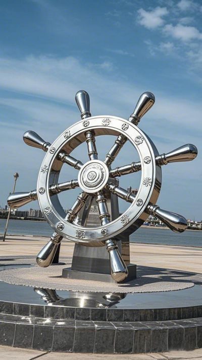 鏡面不銹鋼船舵雕塑