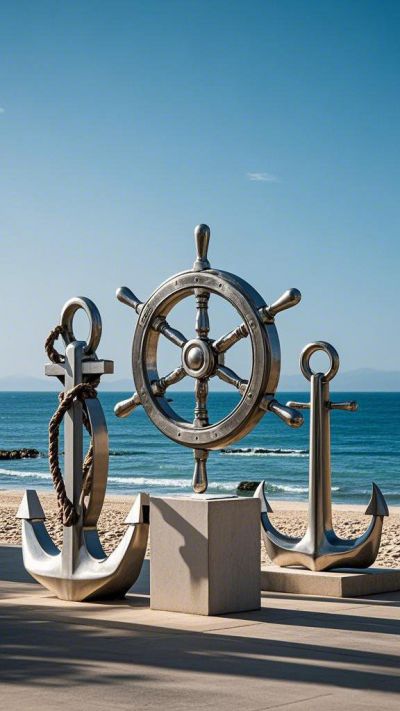 船錨和船舵雕塑